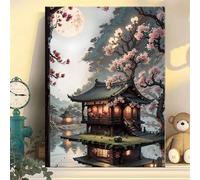 Pintar por Numeros Adultos sin Marco DIY Kit de Pintura al óLeo en Lienzo con Pinceles y Pigmento AcríLico Paint by Number Kits para Decoración del Hogar Cabaña a la luz de la luna,30x40 cm