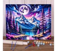 Pintar por Numeros Adultos sin Marco DIY Kit de Pintura al óLeo en Lienzo con Pinceles y Pigmento AcríLico Paint by Number Kits para Decoración del Hogar Paisaje de luz de luna púrpura,50x65 cm
