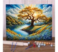 Pintar por Numeros Adultos sin Marco DIY Kit de Pintura al óLeo en Lienzo con Pinceles y Pigmento AcríLico Paint by Number Kits para Decoración del Hogar Árbol escénico soleado,45x60 cm