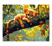 Pintar por Numeros Adultos sin Marco DIY Kit de Pintura al óLeo en Lienzo con Pinceles y Pigmento AcríLico Paint by Number Kits para Decoración del Hogar Gato lindo del bosque,50x65 cm