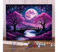 Pintar por Numeros Adultos sin Marco DIY Kit de Pintura al óLeo en Lienzo con Pinceles y Pigmento AcríLico Paint by Number Kits para Decoración del Hogar Puente del Árbol de la Luna,50x65 cm