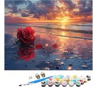 Pintar por Numeros Adultos Sunset Pintar por Numeros Playa, DIY Manualidades Adultos, Paint by Numbers Adult Kit con Pinceles y Pigmento Acrílico, Decoración Hogar, Regalo Mujer 40x50cm 1-7742