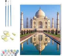 Pintar por Numeros Adultos Taj Mahal, DIY Pintar por Numeros con Marco Paisaje, Manualidades Adultos Kit con 3 Pinceles, Paint by Numbers Adult para Decoración Hogar, Regalo Mujer 60x80cm Q-9200