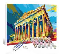 Pintar por Numeros Adultos Templos Griegos, DIY Paisaje Painting by Numbers Kits, Cuadros para Pintar por Numeros con Pinceles y Pinturas Acrilicos, Decoración del Hogar, 50x30cm, (Sin Marco), R-28