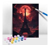 Pintar por Numeros Adultos Torre Eiffel, Cuadros para Pintar por Numeros Luna, Paint by Numbers Adult Kits con Pinceles Pigmento Acrílico, Manualidades Adultos Decoración para el Hogar 50x65cm T-735