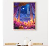 Pintar por Numeros Adultos Torre Eiffel Flor, Cuadros por Numeros Pigmento Acrílico, DIY Paint by Numbers Kit Manualidades Adultos, Decor para el Hogar de pared, Regalo 50x70CM (Sin Marco) PjY2828 D-T