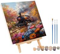Pintar por Numeros Adultos Tren, Cuadros para Pintar por Numeros Flor, DIY manualidades adultos Kit con 3 Pinceles y Pigmento Acrílico, Paint by Numbers Adult para Decoración Hogar 100x130cm A-5810