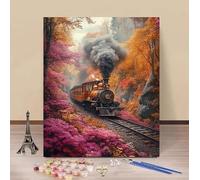 Pintar por Numeros Adultos Tren Cuadros para Pintar por Numeros Flor Paint by Numbers Adult DIY Manualidades Adultos Kit Lienzo Pintura Pinceles y Acrílicas Decoración Hogar Sin Marco 70x100cm 6-331H8