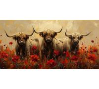 Pintar por Numeros Adultos Vaca De Las Tierras altas, Flor Pintura por Numeros kit Manualidades Adultos, Kit de Pintura óleo Lienzo con 3 Pinceles, Home Decor 40X80CM, Regalos Originales para Mujer