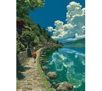 Pintar por Numeros Adultos Vista Al Mar, Planta Cuadros para Pintar por Numeros, Manualidades Adultos Kit, DIY Paint by Numbers con Pinceles y Pinturas Acrílicas, Home Decoration, 40x50cm M-3327