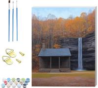 Pintar por Numeros Adultos WaterFalls, Cuadros para Pintar por Numeros con Marco Paisaje, DIY Manualidades Adultos Kit con 3 Pinceles, Paint by Numbers Adult para Decoración Hogar 20x30cm 0-7177