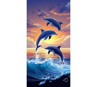 Pintar por Numeros Adultos y Principiantes, XXL Kit de Pintura Acrílica DIY en Lienzo, con Pinceles y Pigmentos, Manualidades Creativas Decoración Hogar, Sin Marco, 60x120cm, DelfíN Amanece J-233