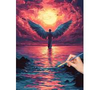 Pintar por Numeros Ángel, 60x80cm Pintura por Números Paisaje para Adultos, Sin Marco, Kit de Pintura al Óleo de Lienzo con 3 Pinceles, Pigmento Acrílico, Paint by Numbers Decoración Pared, -8433