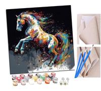 Pintar por Numeros Caballo al galope del arco iris Adultos Kit de Pintura al óleo de Lienzo DIY para con Pinceles Pigmento Acrílico 40 x 40cm (Sin Marco)
