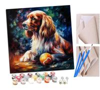 Pintar por Numeros Cocker Spaniel y una pelota de béisbol (1) Adultos Kit de Pintura al óleo de Lienzo DIY para con Pinceles Pigmento Acrílico 40 x 40cm (Sin Marco)