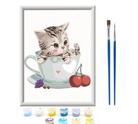 Pintar por Numeros con Marco Manualidades Niños 5 6 7 8 9 10 11 Años Gatito DIY Kit Cuadros Pintura Paint by Numbers Painting Números Regalos Regalo Cumpleaños Infantil Pasatiempos