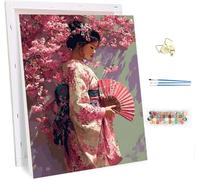 Pintar por Numeros con Marco Mujeres Japonesas Cuadros para Pintar por Numeros Flor, DIY Manualidades Adultos, Paint by Numbers Adult con Pinceles, Cuadros Decoracion Salon Modernos 50x65cm F-6005