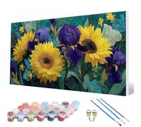 Pintar por Numeros Flores Pintar por Numeros Girasol Paint by Numbers Adult con 3 Pinceles y Pigmento Acrílico Manualidades Adultos para Decoracion Hogar Pared, Regalo Mujer 50 x 100 cm -hcw2507ED