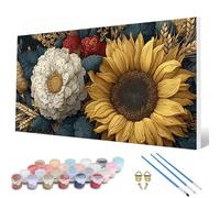 Pintar por Numeros Girasol Pintar por Numeros Flores Paint by Numbers Adult con 3 Pinceles y Pigmento Acrílico Manualidades Adultos para Decoracion Hogar Pared, Regalo Mujer 50x100cm -hcw2507I3