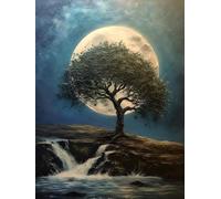 Pintar por Numeros Luna Árbol Pintura por Numeros Niños, Principiantes Manualidades para Adultos Kit de Pintura al óleo de Lienzo para con Pinceles, Decoración Hogar Regalo 60x80cm (Sin Marco) q-973