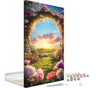 Pintar por Numeros niños Atardecer, Pintar por Numeros Flor Paint by Numbers Adult Principiantes, Kit de Cuadros con Acrilica Manualidades Adultos, Decoracion Hogar, Regalo Mujer 70x140 cm 4L-1234