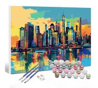 Pintar por Numeros Nueva York, DIY 90x50cm Pintura por Números Arquitectura para Adultos, Kit de Pintura al Óleo de Lienzo con 3 Pinceles, Pigmento Acrílico, Decoración Pared, Regalo, (Sin Marco) W-51