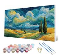 Pintar por Numeros Paisaje Pintar por Numeros Campo de Trigo Paint by Numbers Adult con 3 Pinceles y Pigmento Acrílico Manualidades Adultos para Decoracion Hogar, Regalo Mujer 30X60 CM -hcw2507XH