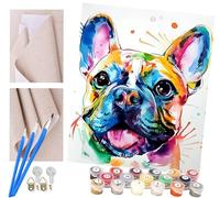 Pintar por numeros para Adultos Bulldog francés colorido sonriente-Cuadro de Pintura por números Adultos y para niños-Lienzo pre Dibujado con numeros para Pintar con Pinceles 40x50cm