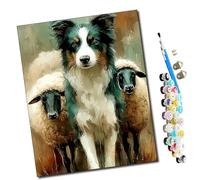 Pintar por numeros para Adultos Los perros pastores vigilan el rebaño de ovejas Cuadro de Pintura por números Adultos y para niños-Lienzo pre Dibujado con numeros para Pintar con Pinceles 40x50cm