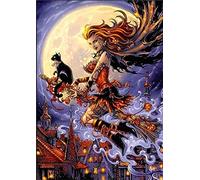 Pintar por números para adultos Niños, Bruja y gato negro 16x20 pulgadas Lienzo Lienzo Acrílico DIY Número Kits de pintura Arte de la pared Decoración Regalos (sin marco)