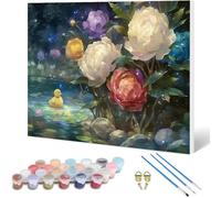 Pintar por Numeros Pato Pintar por Numeros Adultos, Painting by Numbers Flores Paint by Numbers Adult con 3 Pinceles Pintura Acrilica para Decoracion Hogar, Regalo Mujer 60 x 45 cm -hjw25010ZW