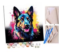 Pintar por Numeros Perro colorido pastor alemán (3) Adultos Kit de Pintura al óleo de Lienzo DIY para con Pinceles Pigmento Acrílico 40 x 40cm (Sin Marco)