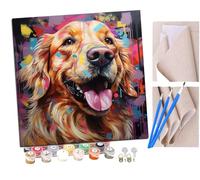 Pintar por Numeros Perro golden retriever con grafiti colorido (8) Adultos Kit de Pintura al óleo de Lienzo DIY para con Pinceles Pigmento Acrílico 40 x 40cm (Sin Marco)