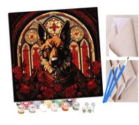 Pintar por Numeros Perro pastor alemán de estilo gótico (4) Adultos Kit de Pintura al óleo de Lienzo DIY para con Pinceles Pigmento Acrílico 40 x 40cm (Sin Marco)