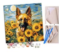 Pintar por Numeros Perro pastor alemán girasol (3) Adultos Kit de Pintura al óleo de Lienzo DIY para con Pinceles Pigmento Acrílico 40 x 40cm (Sin Marco)