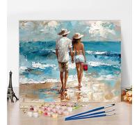 Pintar por Numeros Playa Pintar por Numeros Amar Painting by Numbers, DIY Kit Pintura Paintings, Entretenimiento Adultos Kits Con Accesorios, Decoracion Hogar Regalo Con Marco 40x30cm T-73772
