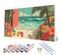 Pintar por Numeros Playa Pintar por Numeros Paisaje Paint by Numbers Adult con 3 Pinceles y Pigmento Acrílico Manualidades Adultos para Decoracion Hogar Pared, Regalo Mujer 70x140cm -hcw2507883J3DN