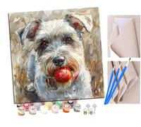 Pintar por Numeros Schnauzer blanco y perro de raza pelota (4) Adultos Kit de Pintura al óleo de Lienzo DIY para con Pinceles Pigmento Acrílico 40 x 40cm (Sin Marco)
