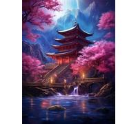 Pintar por Numeros Torres, DIY Pintura por Numeros Adultos Flor de Cerezo 30x40 cm, Cuadros para Pintar por Numeros con Pinceles y Pinturas Acrílicas para Decoración de Pared Hogar (Sin Marco) -YH855