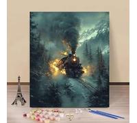Pintar por Numeros Tren Pintar por Numeros Set Invierno Painting by Numbers DIY Kit Pintura Entretenimiento Adultos Principiante Paintings Kits, Decoracion Hogar Regalo Sin Marco 70x100cm M-166K3