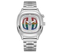 PINTIME Reloj de pulsera cuadrado retro de acero inoxidable para hombre, diseño único de cuadrícula 3D, reloj de cuarzo de moda con correa plateada, elegante para ocasiones casuales y formales