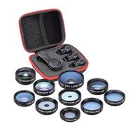 PintoHardware 10 en 1, Kit de Lentes para Teléfono, Objetivo Móvil, Incluye Fisheye 198°, Macro 15x, Gran Angular 0.63x, Teleobjetivo 2X, Filtros Kaleidoscopio, con Estuche para Todos los Smartphones