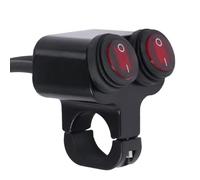 PintoHardware Interruptor Faro/freno/Luces antiniebla/Bocina, Motocicleta, Bicicleta 12V 16A Impermeable, Doble Botón para Manillar, 22mm 7/8 pulgadas, Botones Iluminados LED Rojos On/Off, Aluminio.