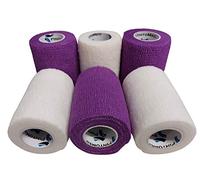PintoMed - Venda Cohesiva - 3 x BLANCO + 3 MORADO - 6 rollos x 7,5 cm x 4,5 m estirado - Vendaje autoadhesiva elástica y flexible, Cinta adhesiva, Vet Wrap, Tape Crossfit. Primeros auxílios y lesiones