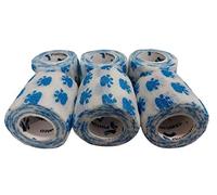 PintoMed - Venda Cohesiva - 6 x BLANCO CON PATAS AZULES - 6 rollos x 5 cm x 4,5 m estirado - Vendaje autoadhesiva elástica y flexible, Cinta adhesiva, Vet Wrap, Tape, Primeros auxílios y lesiones