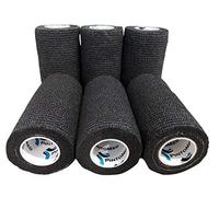 PintoMed - Venda Cohesiva - 6 x NEGRO - 6 rollos x 10 cm x 4,5 m estirado - Vendaje autoadhesiva elástica y flexible, Cinta adhesiva, Vet Wrap, Tape, Primeros auxílios y lesiones