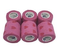 PintoMed - Venda Cohesiva - 6 x Rosa con Corazones Rojos - 6 rollos x 5 cm x 4,5 m estirado - Vendaje autoadhesiva elástica y flexible, Cinta adhesiva, Vet Wrap, Tape, Primeros auxílios y lesiones