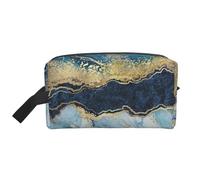 Pintura Abstracta Brillo Dorado Mármol Azul, Bolsa de Maquillaje Bolsa de cosméticos Bolsa de artículos de tocador de Viaje portátil Organizador de Bolsa de Maquillaje