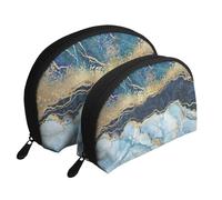 Pintura Abstracta Brillo Dorado Mármol Azul, Bolsa de Maquillaje de Concha, Monedero pequeño para Mujer, Bolsa de artículos de tocador, Bolsa de cosméticos, 2 Piezas