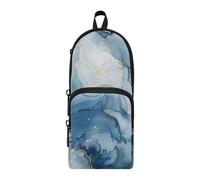 Pintura abstracta de acuarela de mármol azul y blanco con un diseño abstracto en estilo de tinta de alcohol y reflejos beige dorado y plateado, líneas fluidas, fondo transparente de nailon